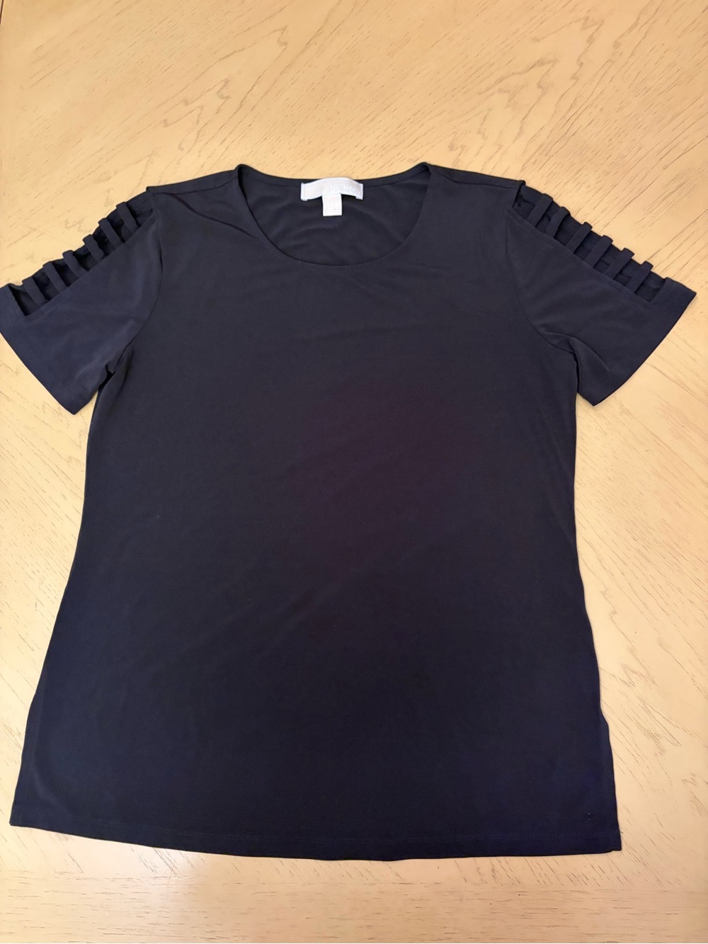 Michael Kors Black Short-Sleeve Top with Ladder Sleeve Detail